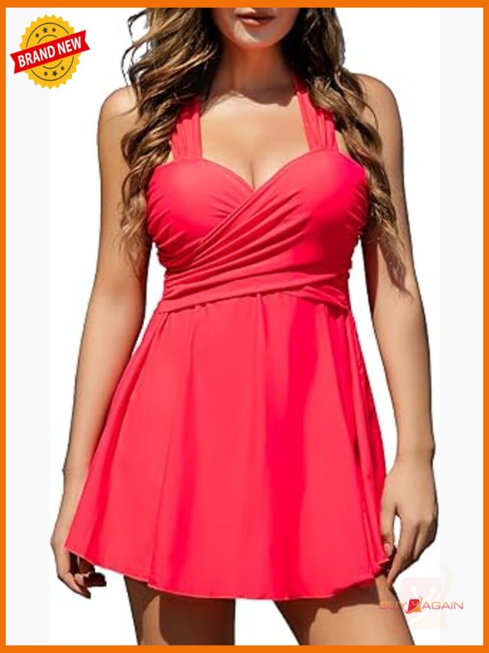 Elegant Crossover One Piece Swimdress Floral Skirted Swimsuit